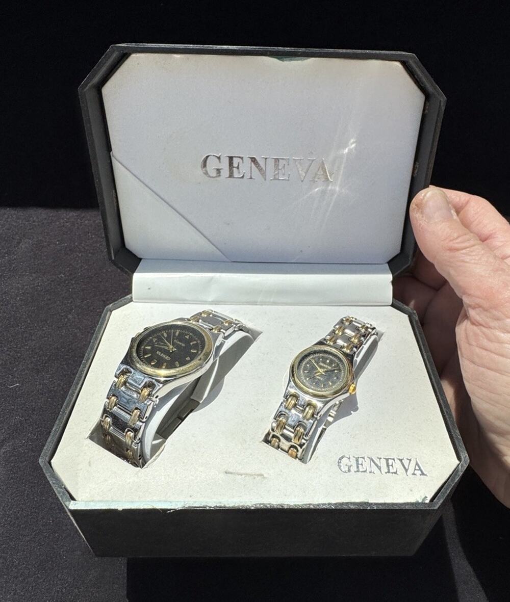 Vintage Geneva Quartz His And Her Used Watches In Original Box LO14